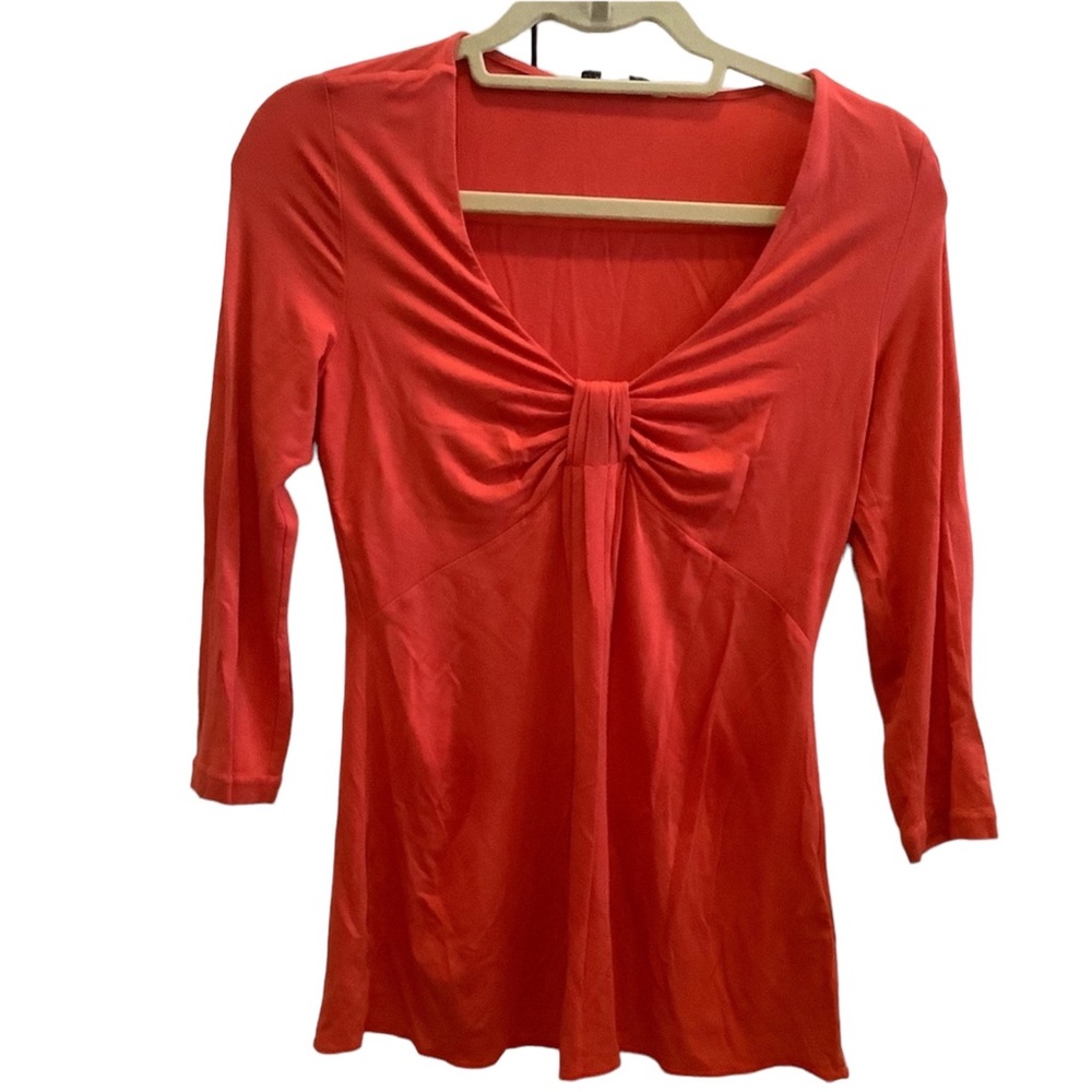 Banana republic v-neck orange 3/4โ sleeve top size small ruched front shirt